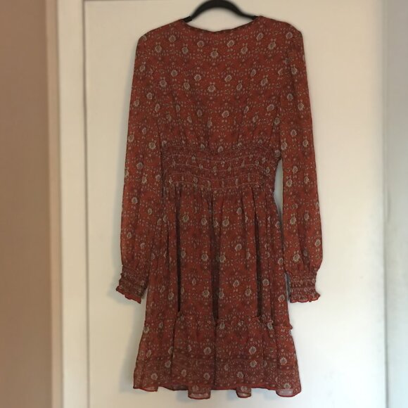 MAX STUDIO ☮ Crepe Long Sleeve Tiered Short Dress with Smocked Waist NEW!! - Picture 7 of 11